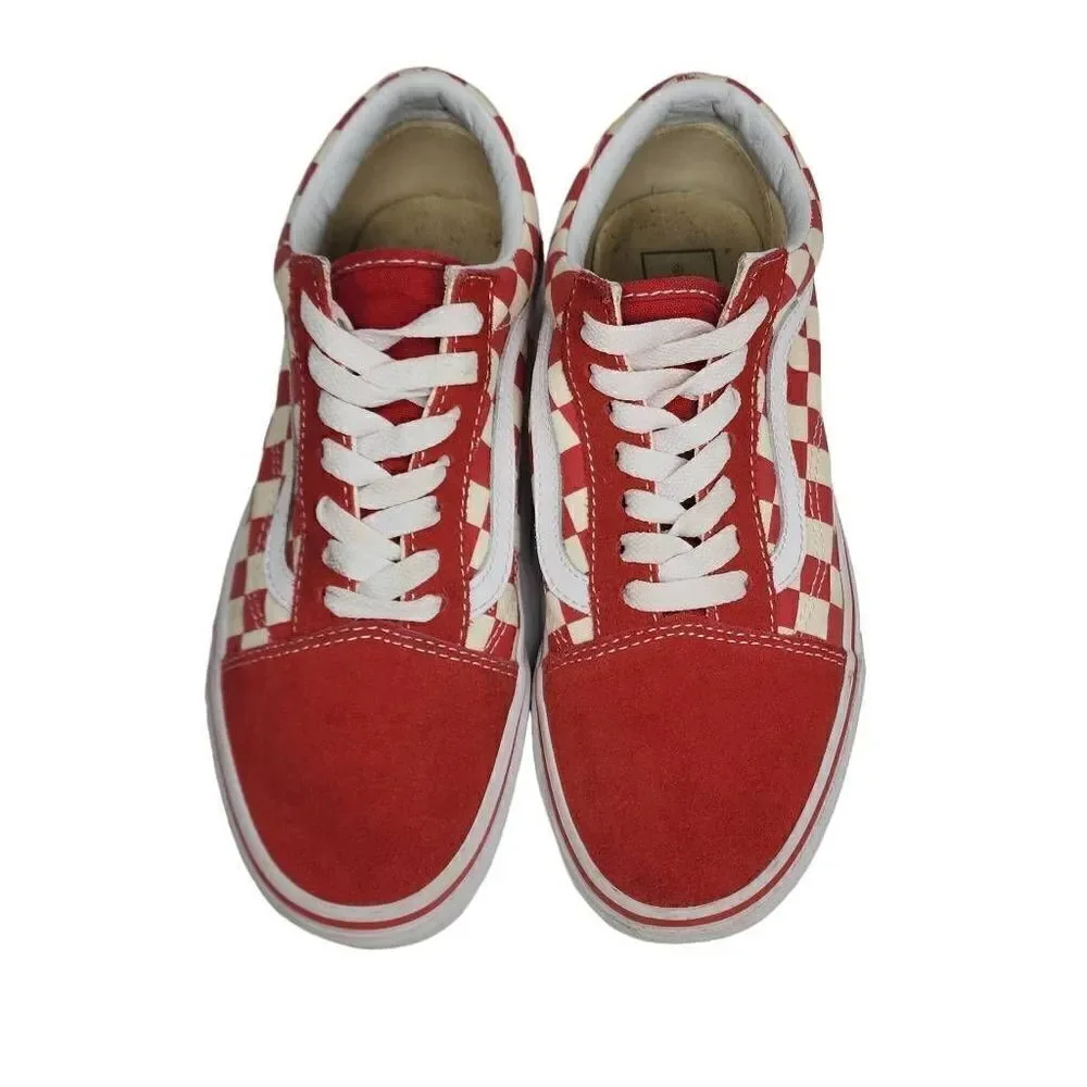 Vans Unisex Red Old Skool Checkerboard Suede‎ Low Top Skate Sneakers M5.5/W7